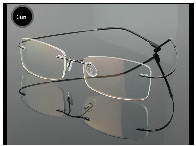 Men's Eyeglasses Stainless Steel Oval Rimless B1989 Rimless Brightzone Gun  