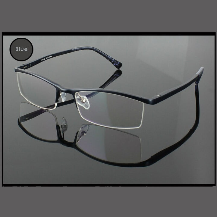 Hotochki Men's Semi Rim Aluminium Magnesium Alloy Frame Eyeglasses 2036 Semi Rim Hotochki Blue  