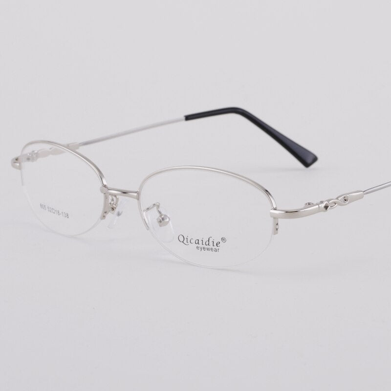 Women's Memory Alloy Semi Rim Frame Eyeglasses 605 Semi Rim Bclear Silver  