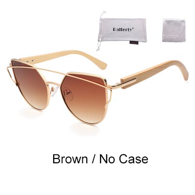 Ralferty Women's Cat Eye Bamboo Wood Mirror Sunglasses K1585 Sunglasses Ralferty Brown - No Case China As picture