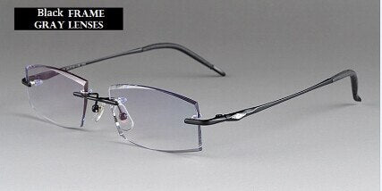 Chashma Ottica Unisex Rimless Square Rectangle Titanium Eyeglasses Tinted Lenses 65077 Rimless Chashma Ottica Black  