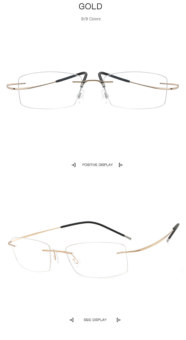 Hdcrafter Rimless Rectangle Titanium Frame Eyeglasses Unisex Rimless Hdcrafter Eyeglasses   