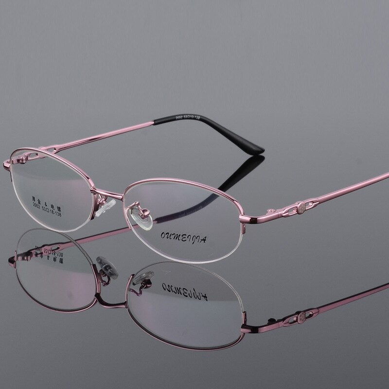 Women's Half Rim Eyeglasses Alloy Frame 2052 Semi Rim Bclear Pink  