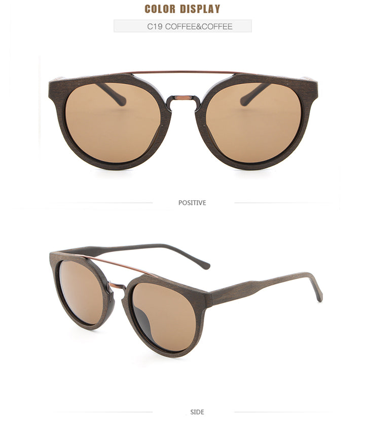 Hdcrafter Unisex Full Rim Round Wood Metal Frame Polarized Sunglasses Lhb023 Sunglasses HdCrafter Sunglasses   