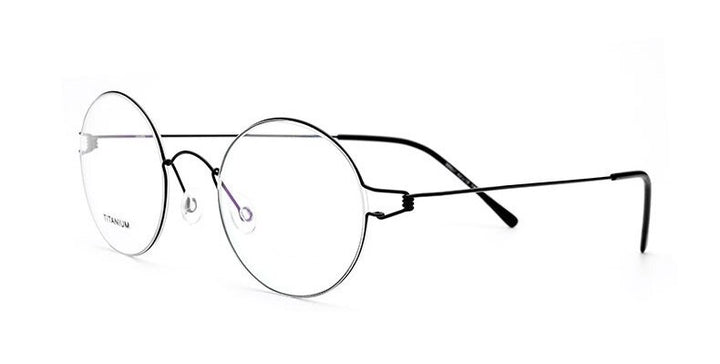 Hdcrafter Unisex Full Rim Round Screwless Titanium Frame Eyeglasses 28607 Full Rim Hdcrafter Eyeglasses Black Frmae  