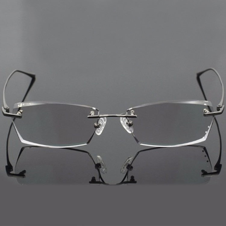 Chashma Ottica Men's Rimless Rectangle Titanium Eyeglasses Tinted Lenses 077 Rimless Chashma Ottica Gray  