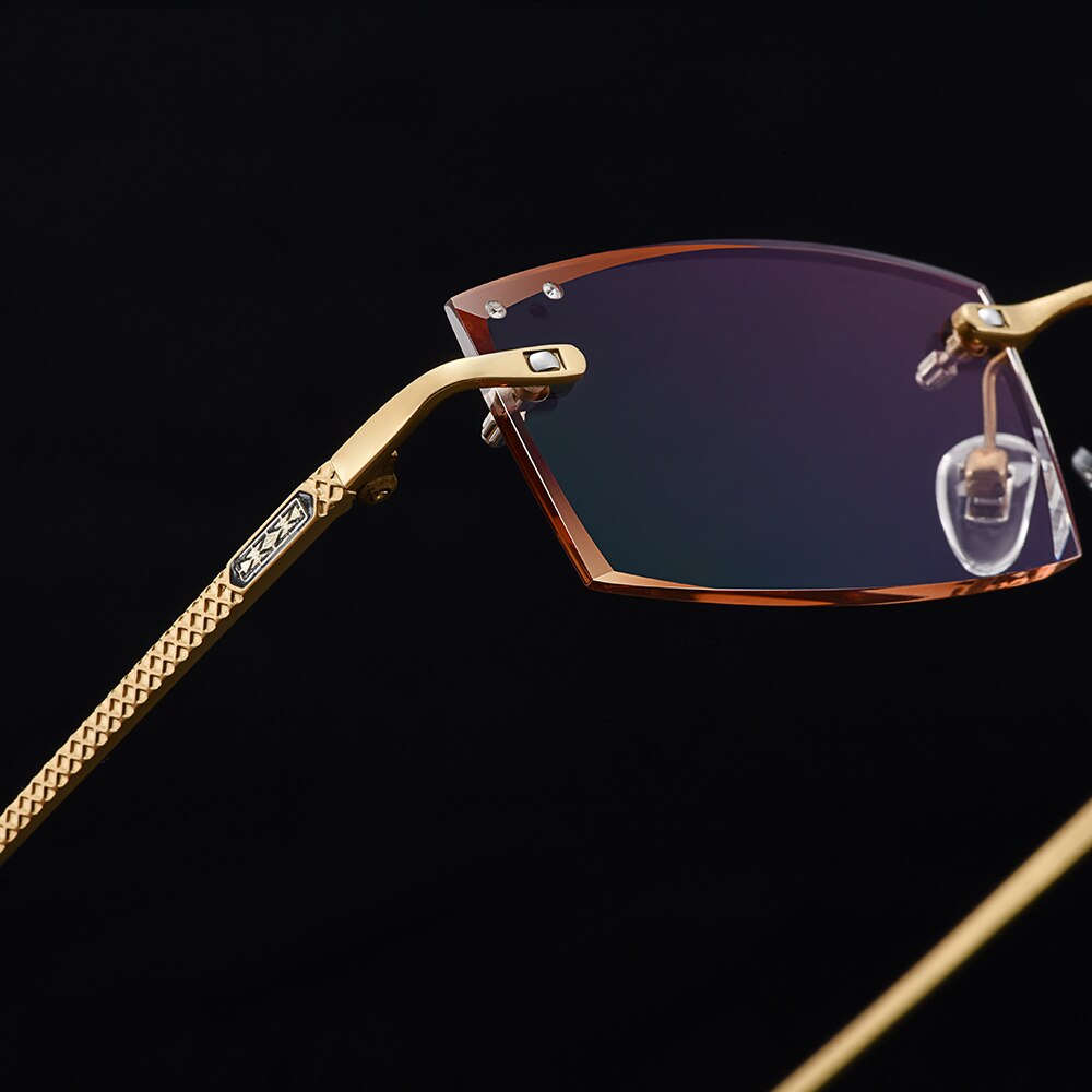 Men's Eyeglasses Titanium Rimless Gradient Brown Rectangle Golden Q6607 Rimless Gmei Optical   