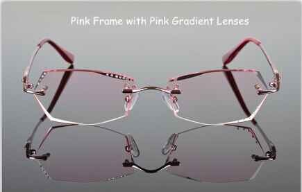 Women's Eyeglasses Titanium Rimless Rhinestone 6011 Rimless Chashma Pink  