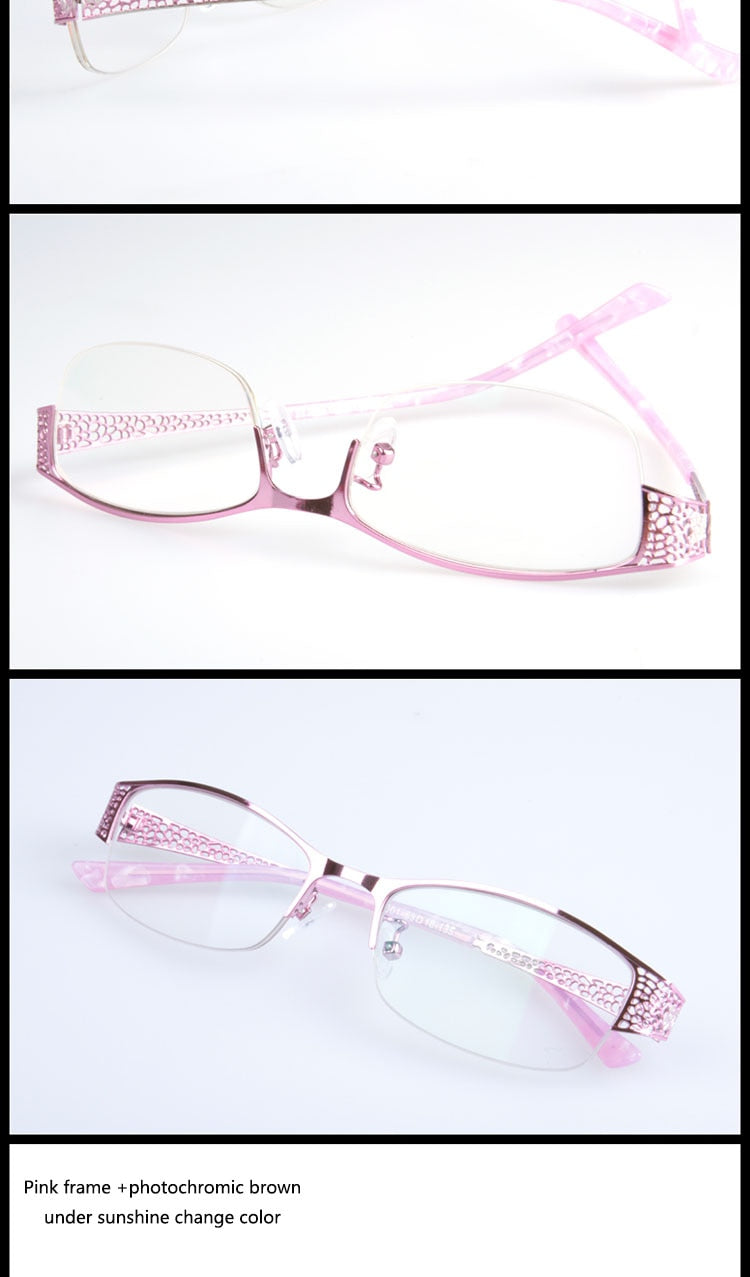 Women's Alloy Semi Rim Eyeglasses Photochromic P99001 Frame Bclear   