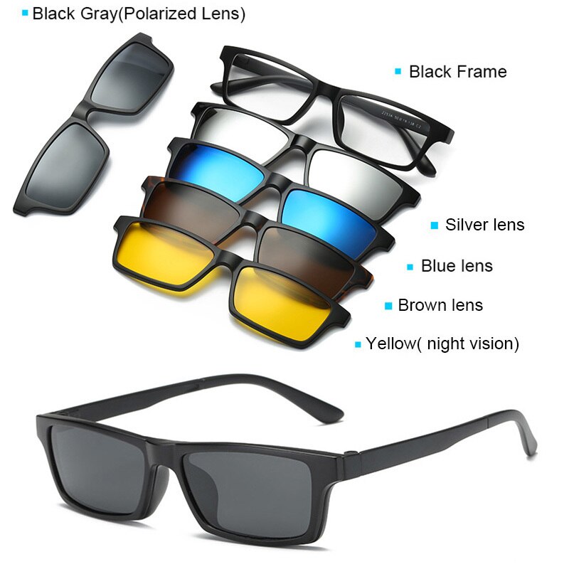 Unisex Eyeglasses Clip On Sunglasses 5 In 1 Round Polarized 2201A Clip On Sunglasses Brightzone   