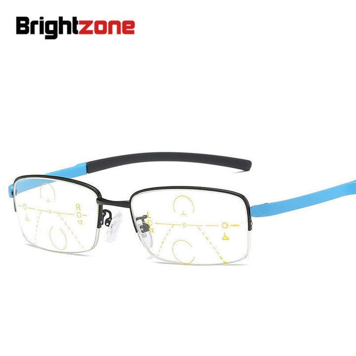 Unisex Half Rim Alloy Frame Progressive Reading Glasses 100-400 Reading Glasses Brightzone   