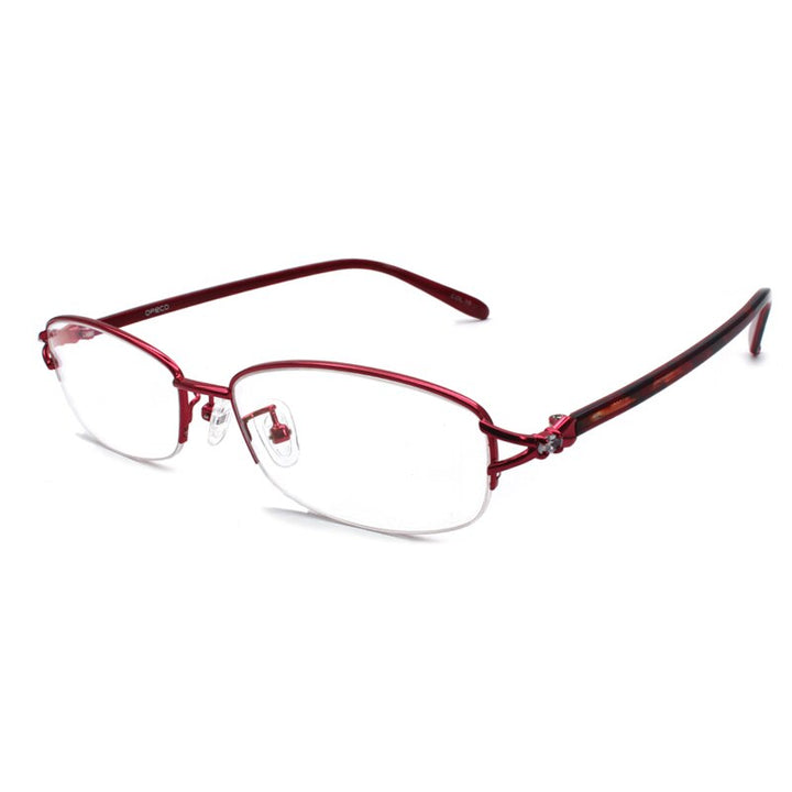 Reven Jate Women's Semi Rim Rectangle Alloy Eyeglasses 3066 Frames Reven Jate Red  