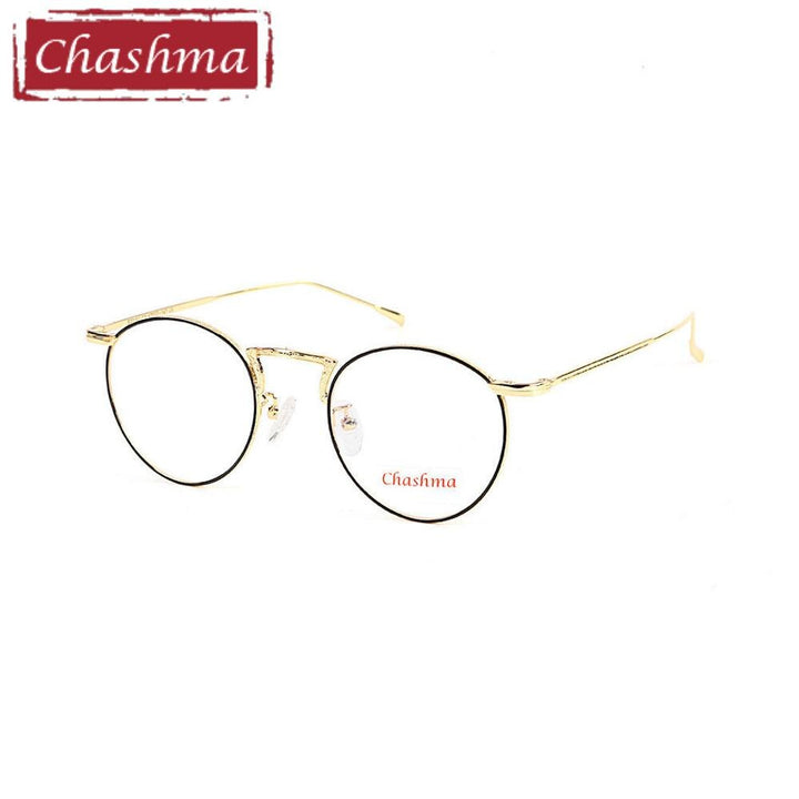 Unisex Eyeglasses Frame Alloy Round 22161 Frame Chashma Black with Gold  