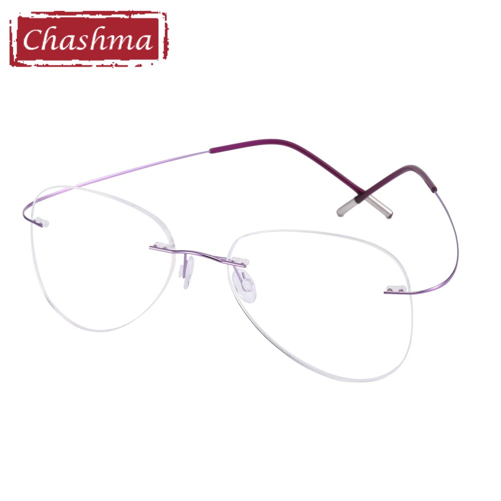 Chashma Ottica Unisex Rimless Irregular Oval Titanium Eyeglasses 20002 Rimless Chashma Ottica Purple  
