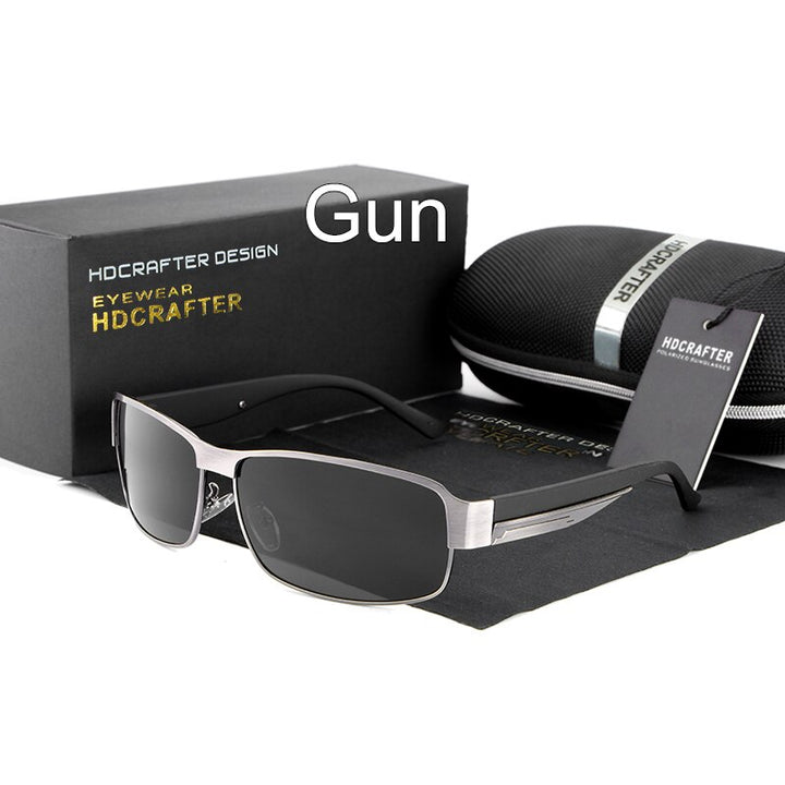 Hdcrafter Men's Full Rim Rectangle Alloy Frame Polarized Sunglasses Le007 Sunglasses HdCrafter Sunglasses gun  