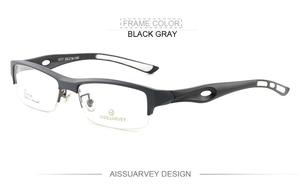 Aissuarvey Men's Semi Rim TR-90 Plastic Titanium Frame Eyeglasses AS2387 Semi Rim Aissuarvey Eyeglasses Black gray  