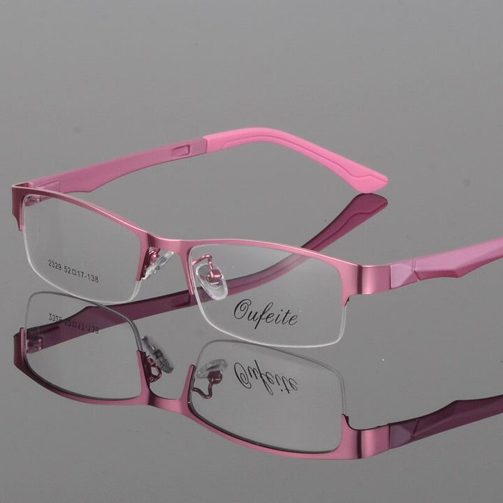 Unisex Half Rim Alloy Frame Eyeglasses 2329 Semi Rim Bclear Pink  