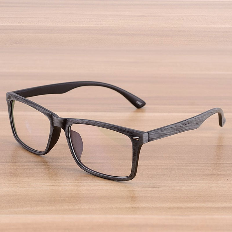 Reven Jate Unisex Full Rim Square Acetate Eyeglasses Wooden Pattern 922 Reading Glasses Reven Jate Gray  