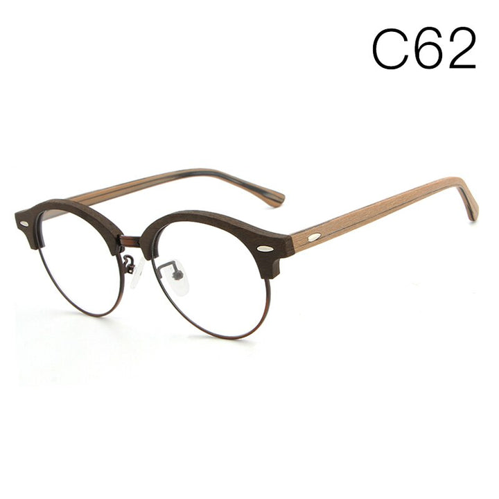 Hdcrafter Unisex Full Rim Round Wood Metal Frame Eyeglasses Hb033 Full Rim Hdcrafter Eyeglasses C62  