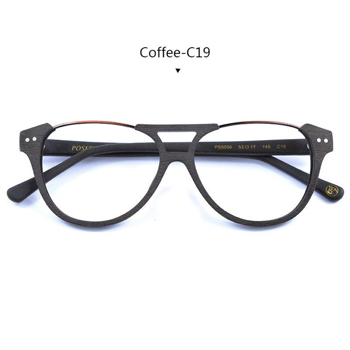 Hdcrafter Unisex Full Rim Round Double Bridge Metal Wood Frame Eyeglasses Ps5056 Full Rim Hdcrafter Eyeglasses C19  