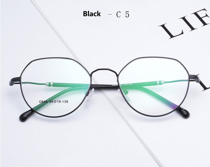 Women's Polygonal Alloy Frame Eyeglasses D844 Frame Bclear Black C5  
