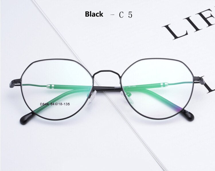 Women's Polygonal Alloy Frame Eyeglasses D844 Full Rim Bclear Black C5  
