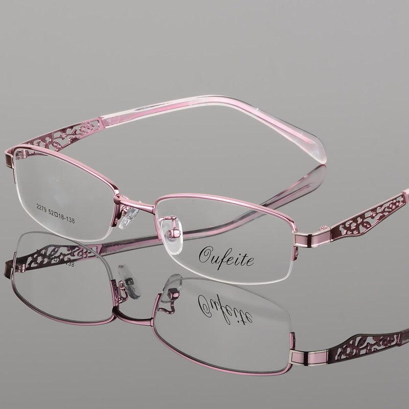 Women's Hollow Flower Semi Rim Eyeglasses 2279 Semi Rim Bclear Pink  