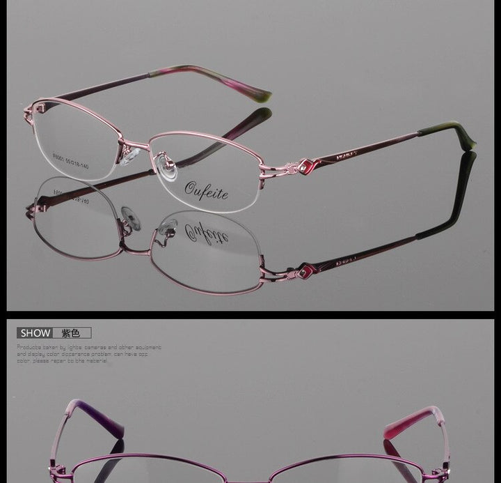 Women's Half Rim Eyeglasses Alloy Frame Sf6001 Semi Rim Bclear   
