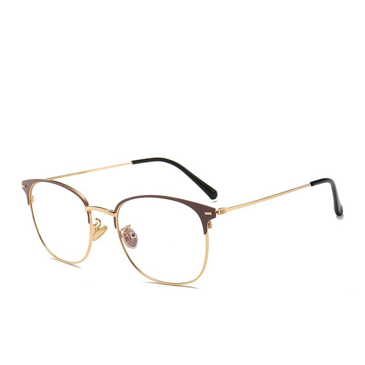 Brightzone Unisex Full Rim Round Alloy Eyeglasses 5551 Full Rim Brightzone Brown Gold  