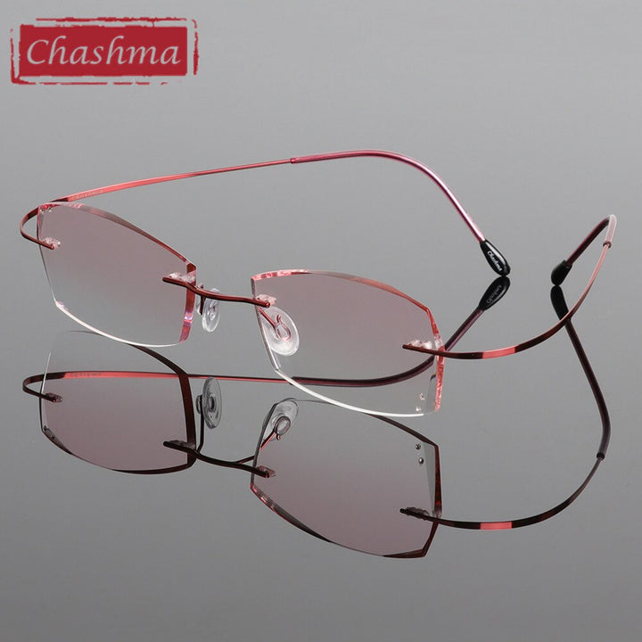 Chashma Ottica Women's Rimless Rectangle Titanium Eyeglasses Tinted Lenses 6074w Rimless Chashma Ottica Red  