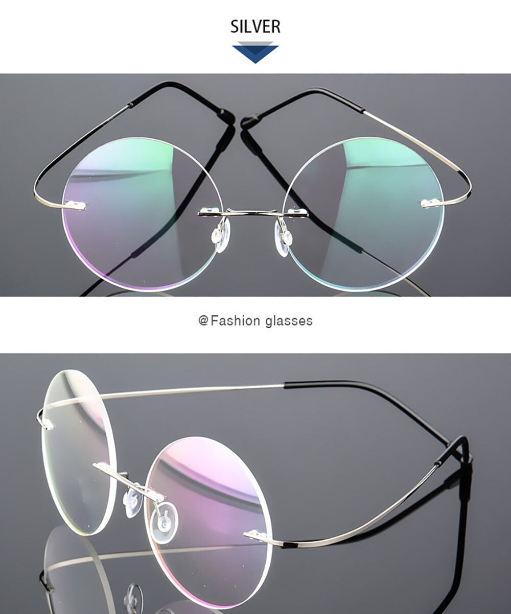 Aissuarvey Unisex Round Rimless Titanium Alloy Frame Eyeglasses Rimless Aissuarvey Eyeglasses Silver  
