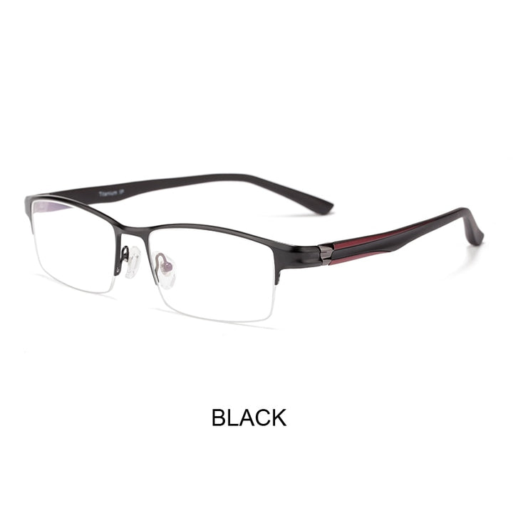 Hotony Unisex Semi Rim Rectangular Acetate Alloy Frame Eyeglasses 1801 Semi Rim Hotony black  