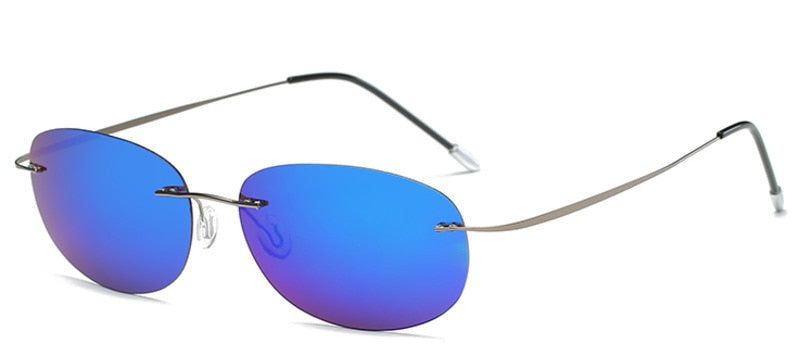 Men's Sunglasses Polarized Sport Rimless Titanium 7.9g Sunglasses Brightzone Gun Rim Blue  