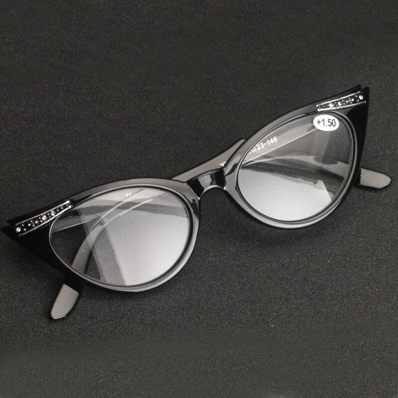 Women's Reading Glasses Acetate Cat Eye Hc C39 Reading Glasses Brightzone +100 Black 