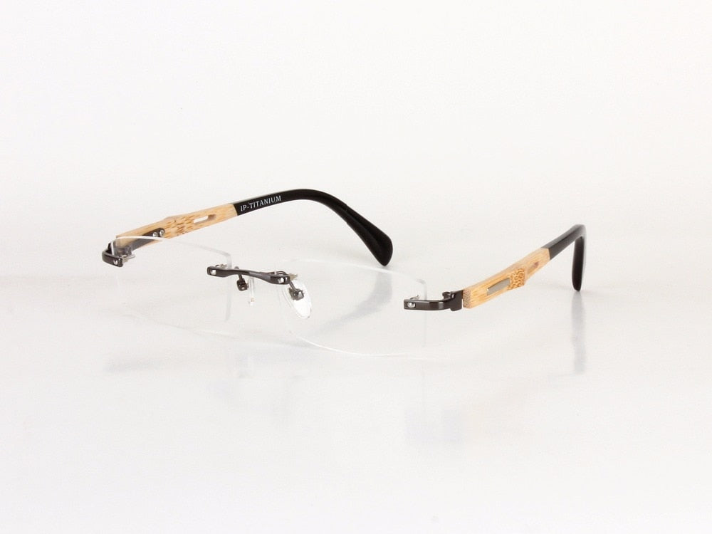 Men's Eyeglasses Pure Titanium Rimless Bamboo Wood R866 Rimless Chashma gray  