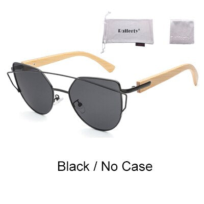 Ralferty Women's Cat Eye Bamboo Wood Mirror Sunglasses K1585 Sunglasses Ralferty Black - No Case China As picture