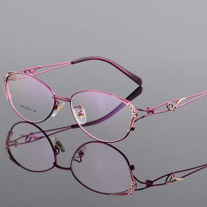 Women's Full Rim Eyeglasses Alloy Frame S2834 Full Rim Bclear Purple  