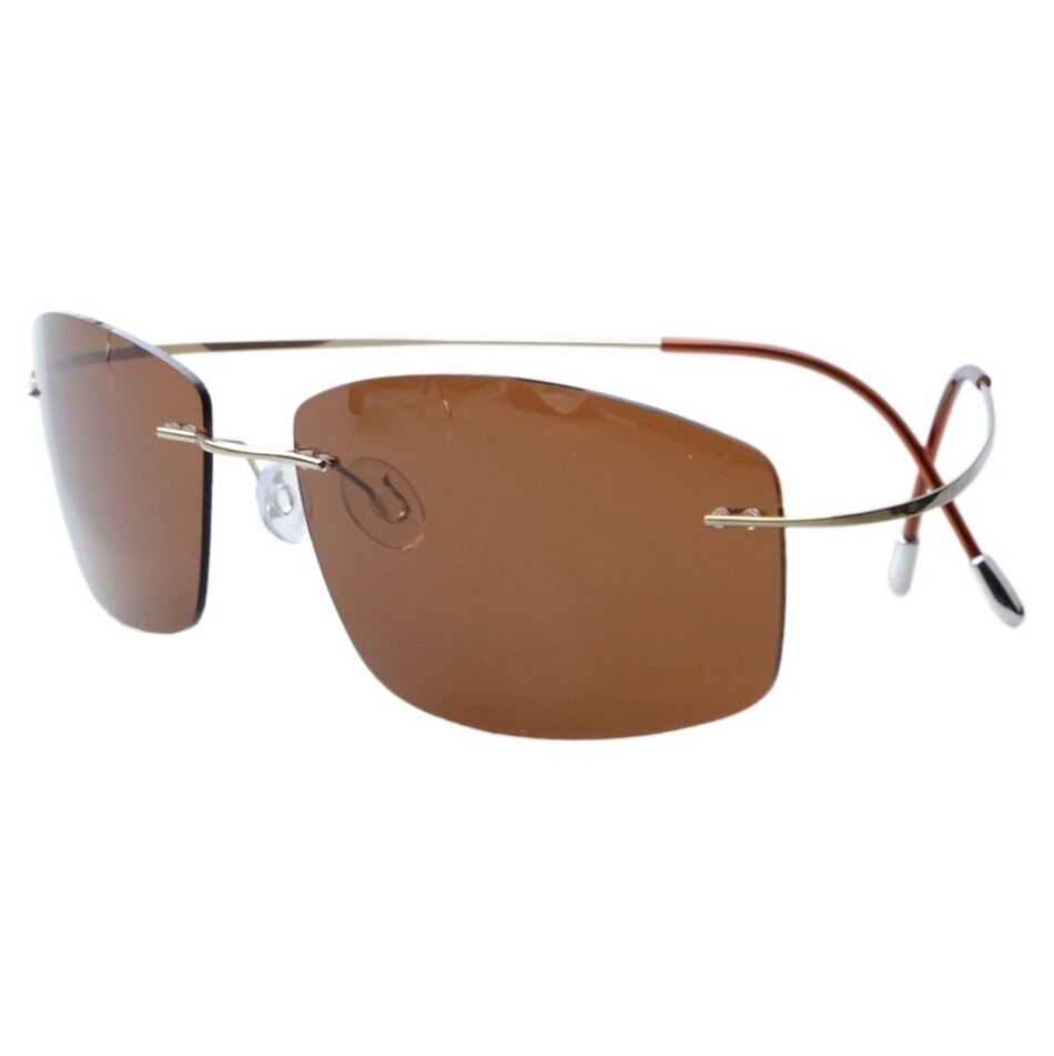 Men's Sunglasses Rimless Titanium Polarized Non-Screw Non-Hinge Sunglasses Brightzone Gold Brown  