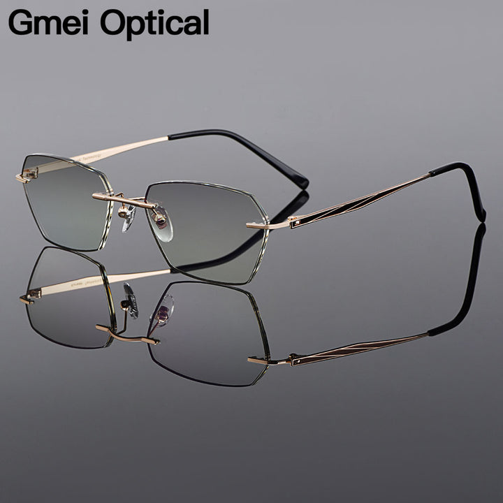 Men's Eyeglasses Golden Pure Titanium Rimless Gradient Grey Q90250 Rimless Gmei Optical   