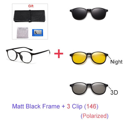 Ralferty 6 In 1 Magnet Sunglasses Women Polarized Eyeglass Frame With Clip On Glasses Men Round Uv400 Tr90 3D Yellow A2245 Sunglasses Ralferty 1Frame 3 Clip 146  