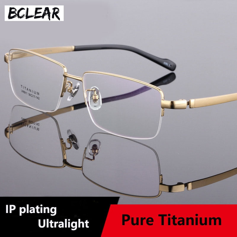 Men's Titanium Eyeglasses Square Semi Rim Frame  Lr8911 Semi Rim Bclear   