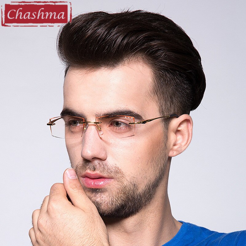 Chashma Ottica Unisex Rimless Square Rectangle Titanium Eyeglasses Tinted Lenses 65077 Rimless Chashma Ottica   