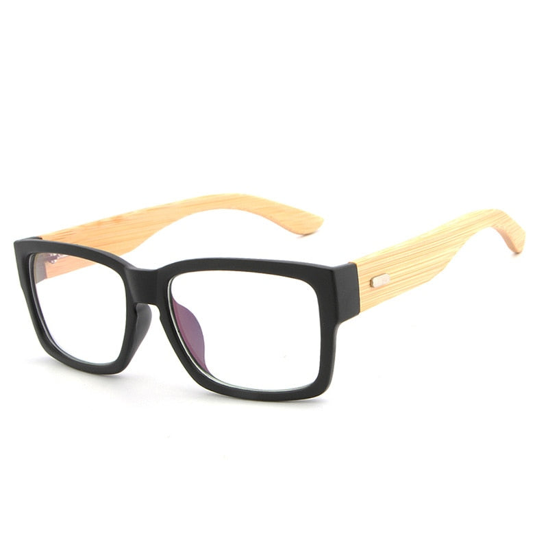 Unisex Eyeglasses Oversized Wooden Frame Rectangle 6823 Frame Hdcrafter Eyeglasses Matte Black  