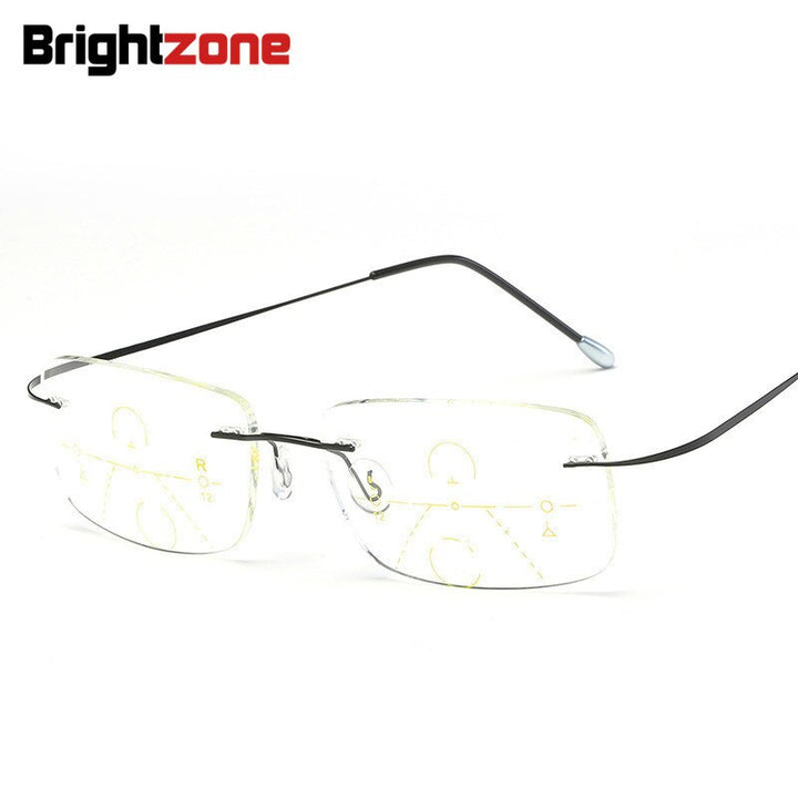 Unisex Alloy Frame Rimless Hingeless Reading Glasses Presbyopic Progressive Lenses 100-300 Reading Glasses Brightzone 100 Matte black 