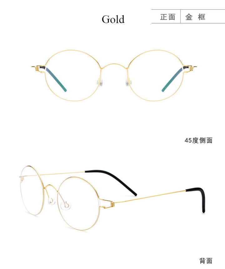 Unisex Round Full Rim Titanium Frame Eyeglasses 28607 Full Rim Bclear Gold  