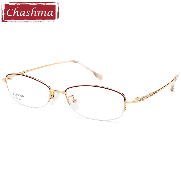 Women's Eyeglasses Semi Rimmed Titanium 8110 Semi Rim Chashma Red with Gold  