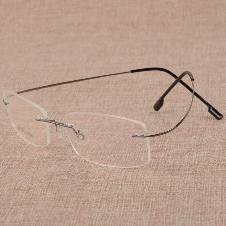 Men's Titanium Alloy Frame Rimless Eyelasses S808 Rimless Bclear gray  