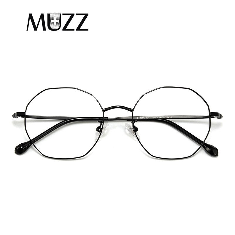 Muzz Unisex Full Rim Irregular Polygon Titanium Frame Eyeglasses 95107 Full Rim Muzz Black  