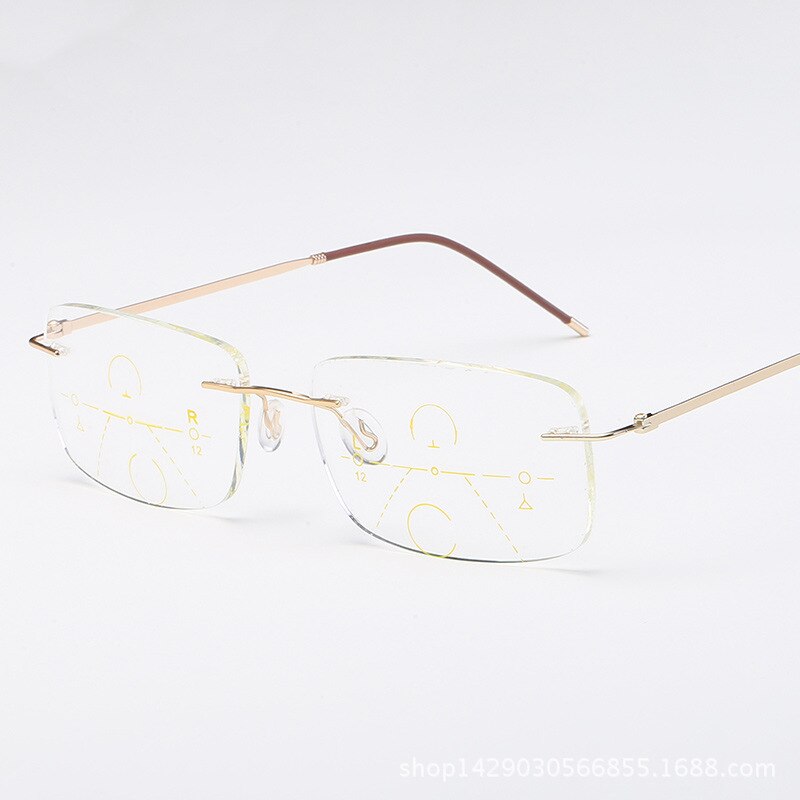 Unisex Rimless Titanium Alloy Frame Progressive Lens Reading Glasses 100-300 Reading Glasses Brightzone +100 Matte gold 