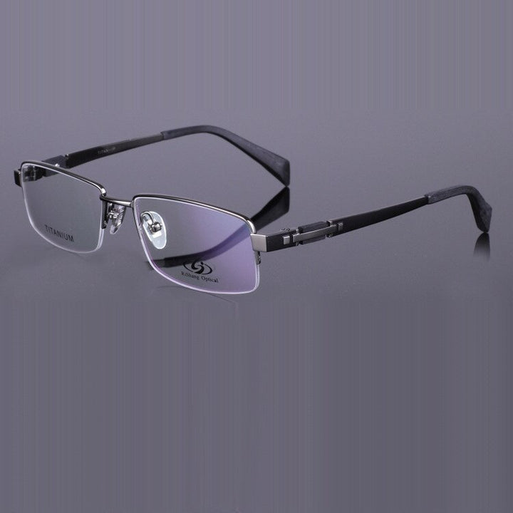 Men's Eyeglasses Pure Titanium Big Size Half Rim 8001 Semi Rim Brightzone Gun color  
